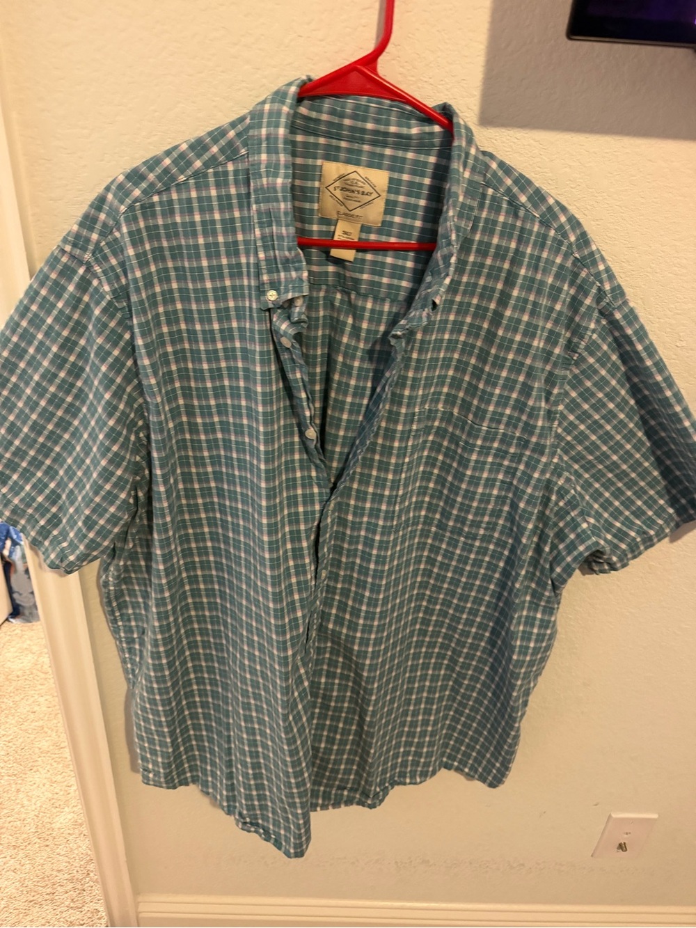 Big and Tall St. John's Bay Teal Plaid Short-Sleeve Button-Down Shirt